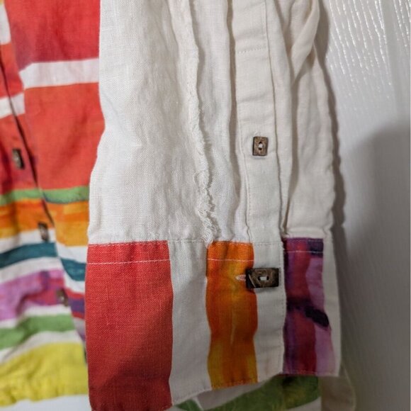 John Mark 100% Linen Stripe Shirt Womens Size 0X White Colorful Artsy Tunic - Picture 6 of 14
